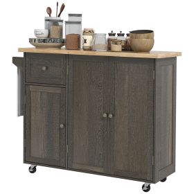 HOMCOM Kitchen Island Cart on Wheels with Triple-Cabinet Storage & Adjustable Shelf