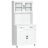 HOMCOM Tall Kitchen Pantry Cabinet Storage, Modern Kitchen Pantry Cabinet with Framed Glass Doors, Shelves and Drawers, White