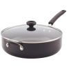 6 Quart Aluminum Nonstick Covered Jumbo Cooker Chef's Pan with Helper Handle, Black