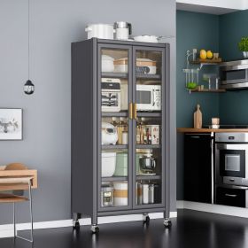 Open-door kitchen shelving Floor-to-ceiling multilevel household microwave storage cabinet bowls side cabinets cabinets Storage cabinets Grey color