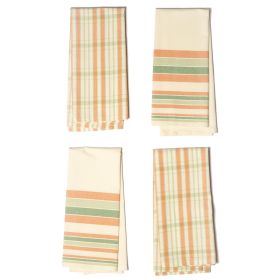 Decorative Kitchen Towels Set of 4 Recycled Cotton Dish Towels for Drying Dishes 28x18 inch Green and Red Absorbent Tea Towels Boho Stripe Design