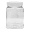 Pride of India | Clear Food Grade PET Plastic Square Grip Storage Jar w/ Cap | 6 Jar Pack - 64 Fluid Ounces 7-8 Cup Storage Capacity | Airtight Seal &
