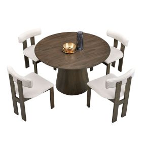 (1 Table with 4 Chairs)Wooden Dining Table Set, Modern Round MDF Kitchen Table and Boucle Upholstered Dining Chairs for Dining Room, Kitchen