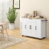 HOMCOM Modern White Kitchen Island Cart with Natural Wood Top, Drawers, Towel Rack & Cabinet