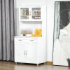HOMCOM Tall Kitchen Pantry Cabinet Storage, Modern Kitchen Pantry Cabinet with Framed Glass Doors, Shelves and Drawers, White