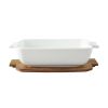 Ceramic Oven to Table Serveware Dish with Acacia Lid, 13.39 x 9.06 x 3.39 in