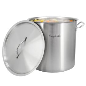 MegaChef Professional Kitchen 26.4 Quart Large Round Stainless Steel Stock Pot with Lid
