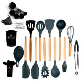 k33pcs Set Wooden Handle Silicone Kitchen Utensils 33 Pieces Set Silicone Spoon Shovel Kitchen Gadgets Set Silicone Kitchen Utensils (Color: Gray)