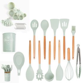 k33pcs Set Wooden Handle Silicone Kitchen Utensils 33 Pieces Set Silicone Spoon Shovel Kitchen Gadgets Set Silicone Kitchen Utensils (Color: Light Green)
