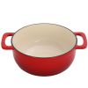 Cast iron 6QT cooking pot - Gradient red - Includes two silicone gloves - Enamel pot